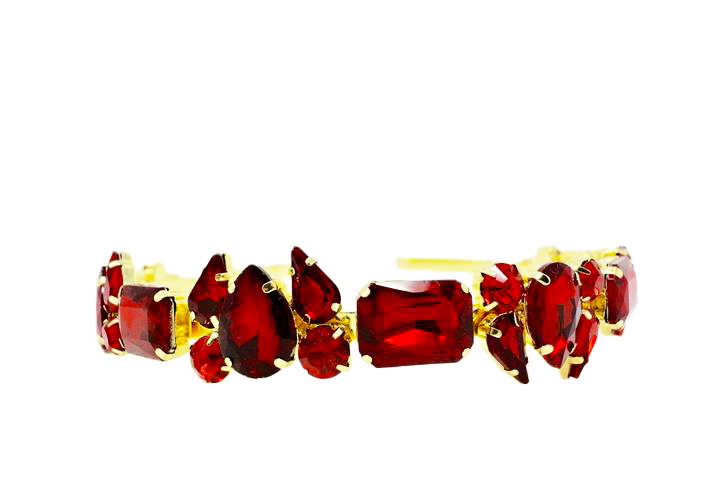 Red colored crystal headband in gold
