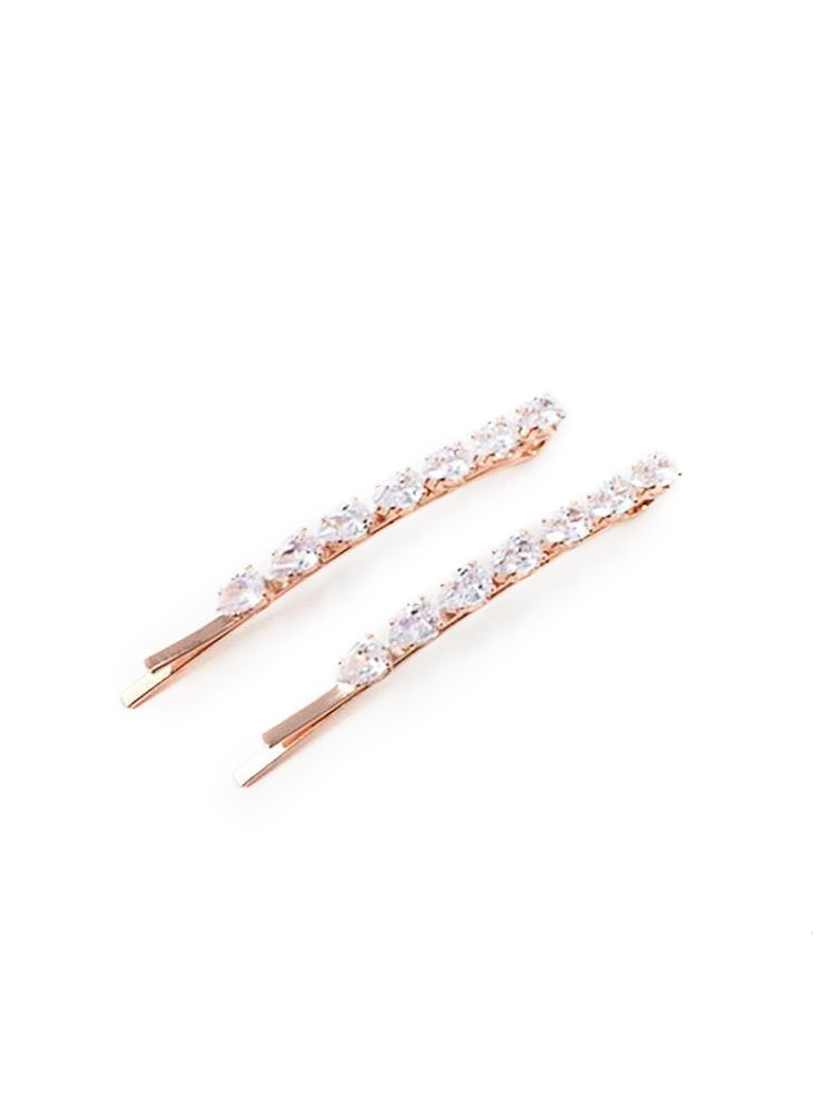 Pear Crystal Row Hair Pin 2pk Rose Gold