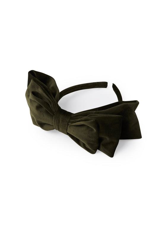 Headband with a big bow in olive green color