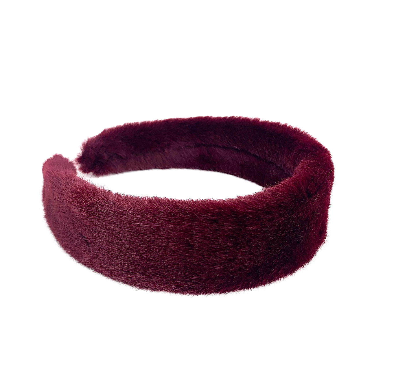 Furry headband in dark red color