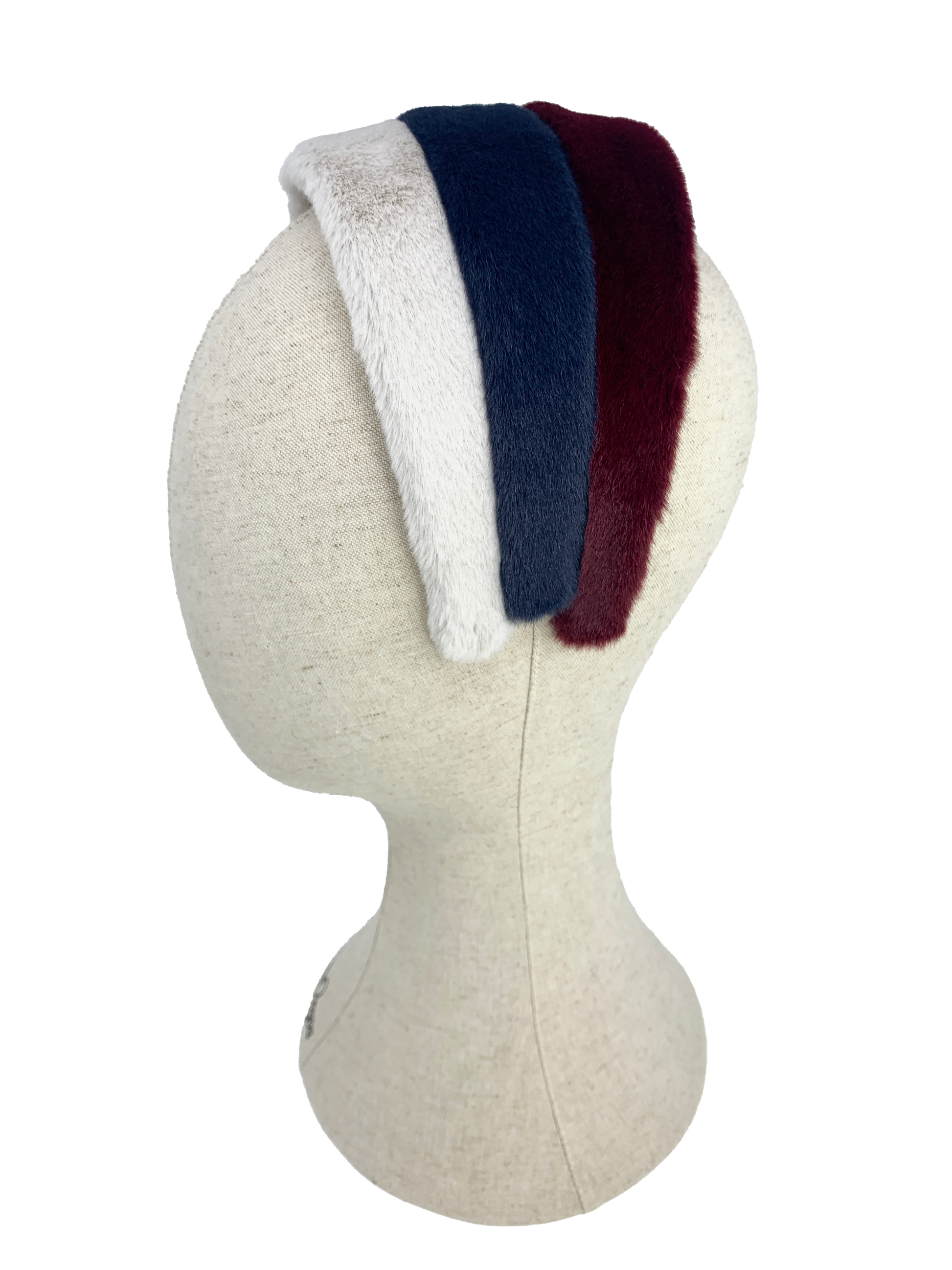 3 Furry headband in 3 colors, white, dark blue and dark red