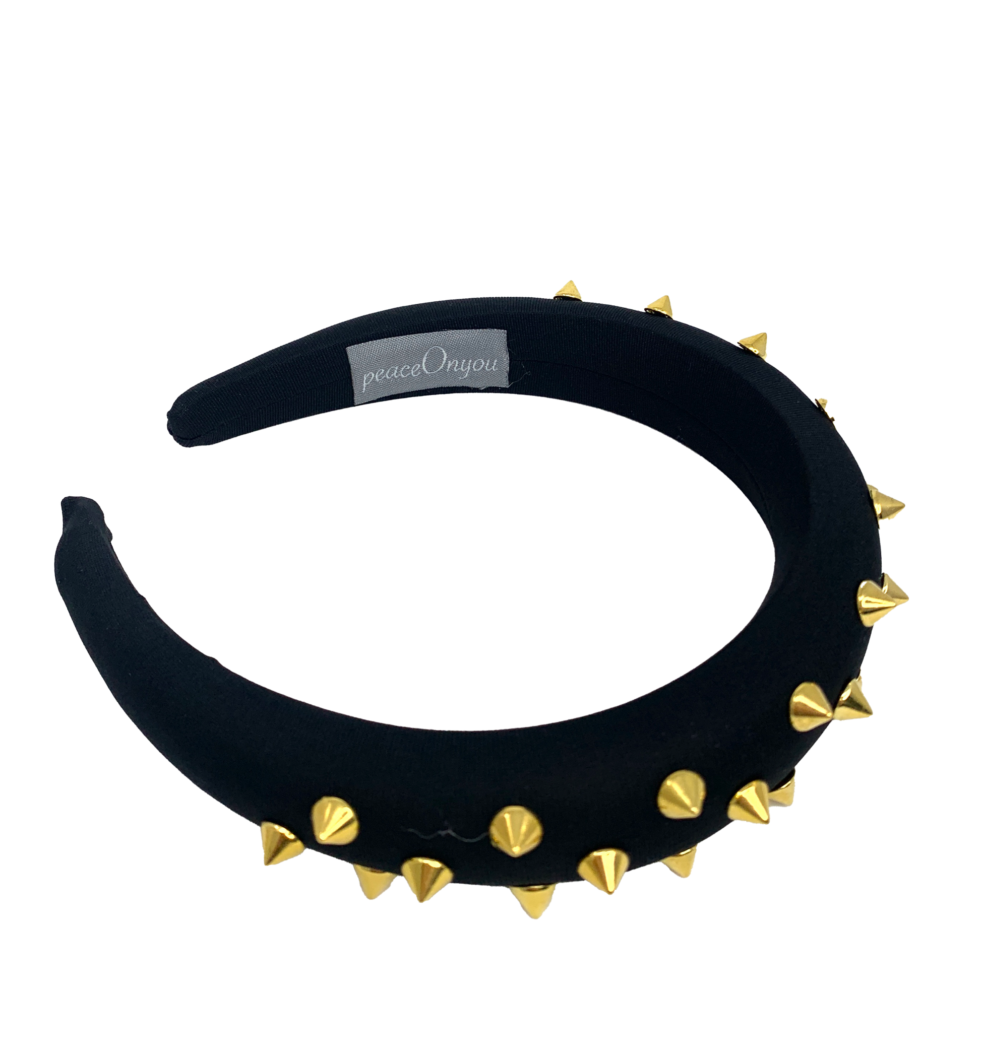 Black padded headband with gold spikes