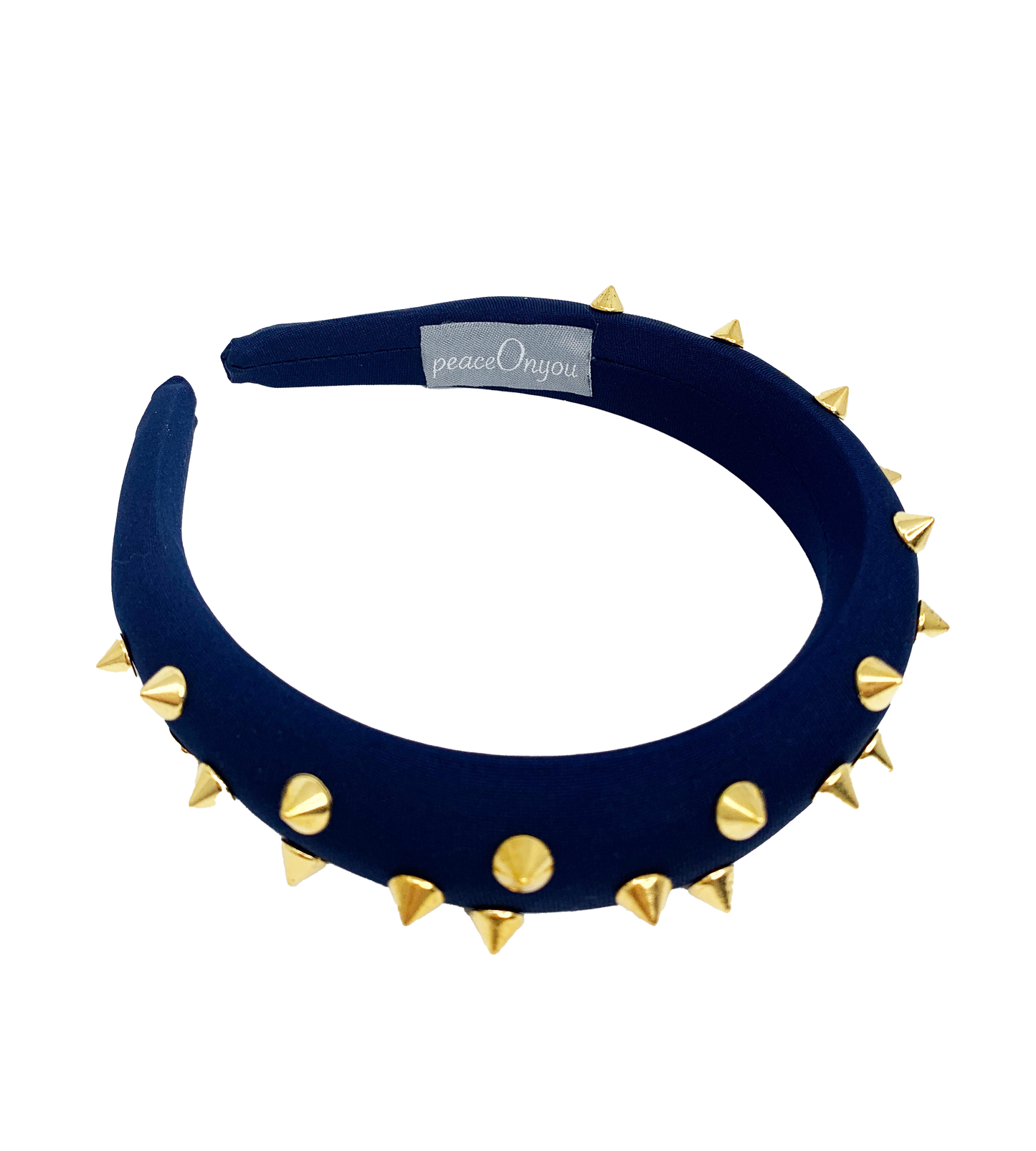 Dark blue padded headband with gold spikes