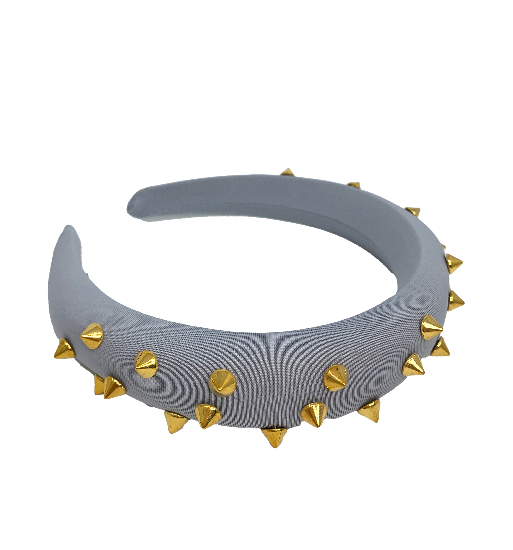 Grey padded headband with gold spikes