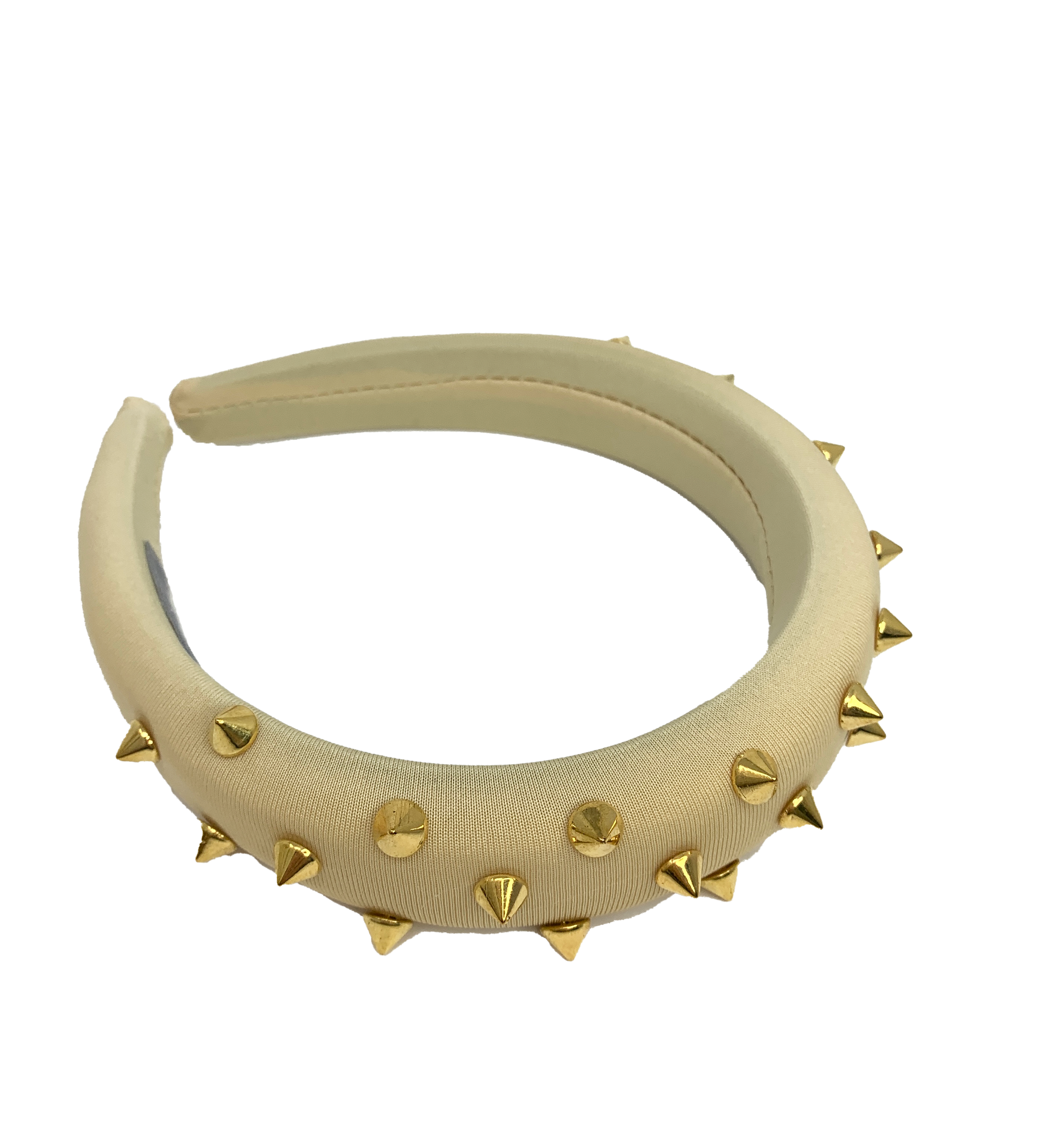Beige padded headband with gold spikes