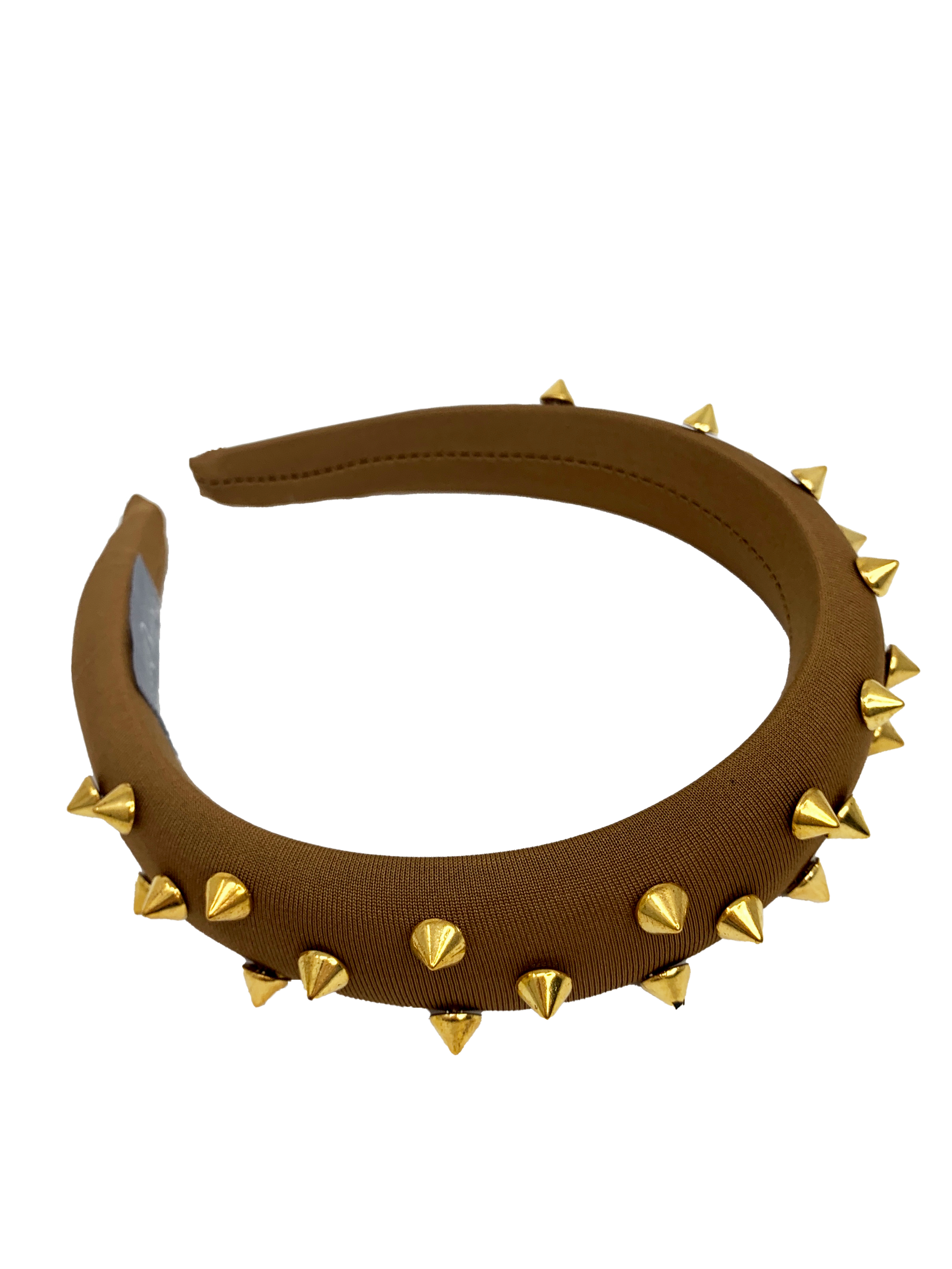 Brown padded headband with gold spikes