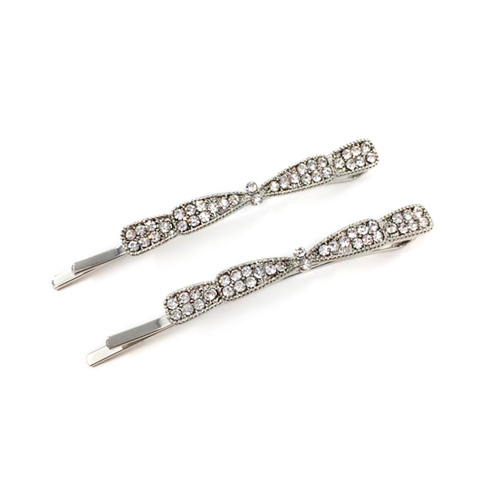 Embellished Double Bow Hair Pin 2pk
