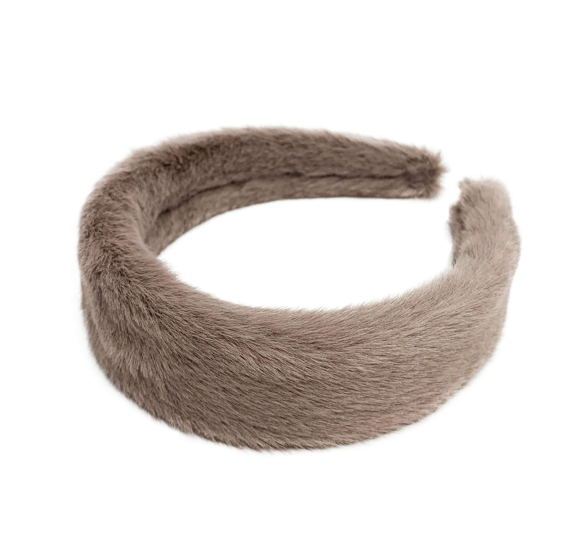 Furry headband in beige grey color