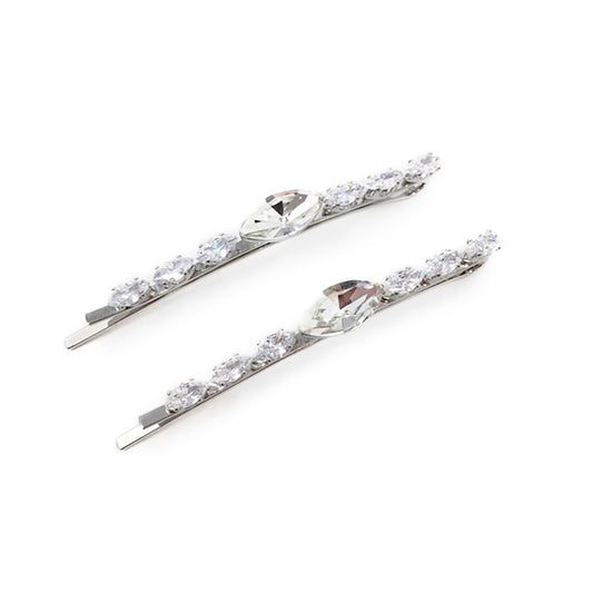 Oval Crystal Centered Hair Pin 2-pack Silver/Clear