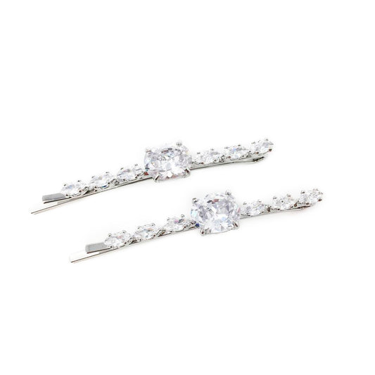 Round Crystal Centered Hair Pin 2pk Silver