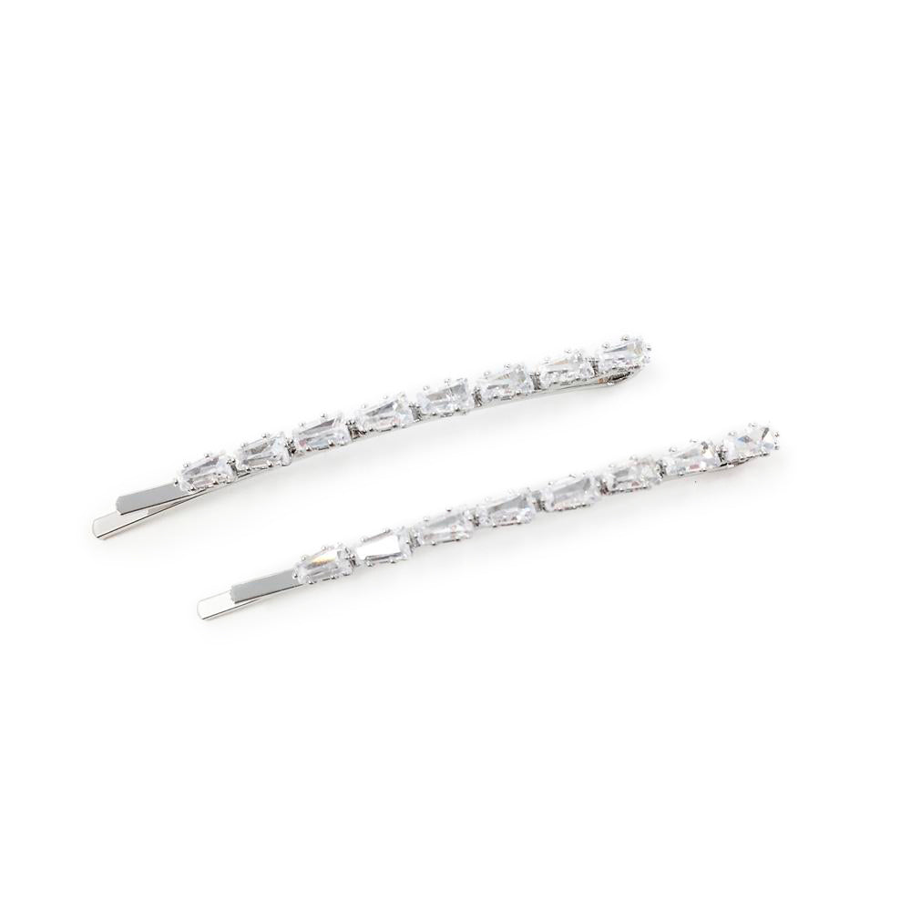 Tapered Baguette Crystal Hair Pin 2pk Silver